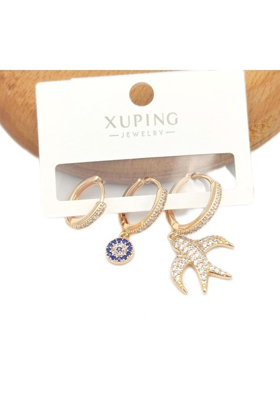 Güler Yüzlü Silver XUPING TRIPLE COMBINE BIRD EARRING SET