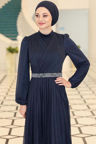 SUBU TASARIM Navy Blue Dila Evening Dress - Tbssn44 Model