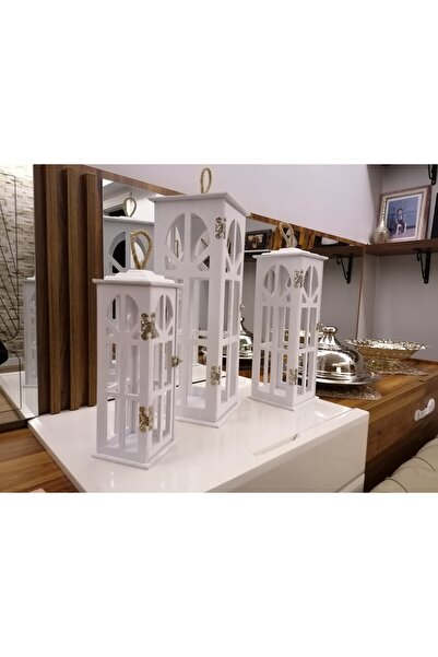 CNR 3'LÜ AHŞAP FENER MUMLUK (BEYAZ)