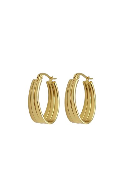 Güler Yüzlü Silver Triple Steel Oval Hoop Combo Earrings