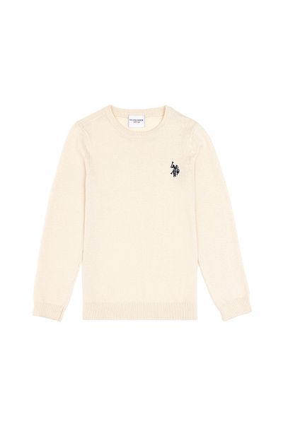 U.S. Polo Assn. سترة أساسية برقبة دائرية كريمية للفتيات 50293586-VR071
