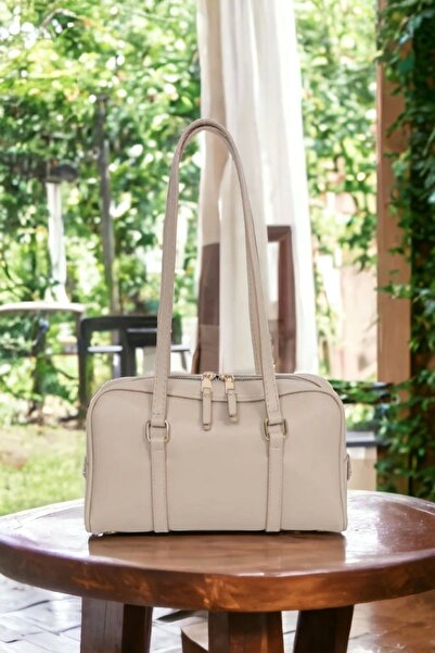 Glemix Grace Yumuşak Suni Deri Çift Saplı Çapraz Askılı Krem Trend Kadın El V...