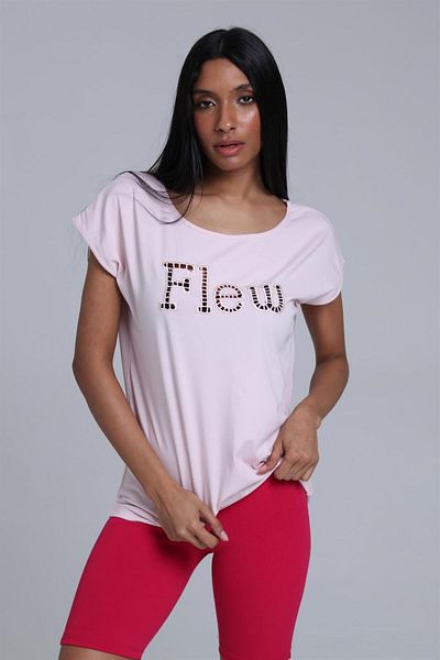 TF The Fancy For You تي شيرت نسائي فاخر بياقة واسعة وقصة عادية وتطريز مفصل