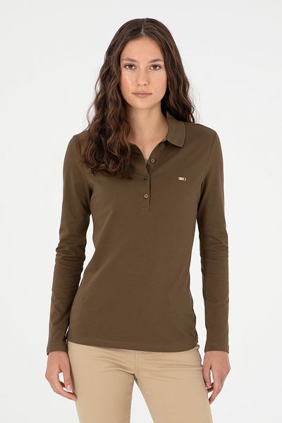 U.S. Polo Assn. Women's Khaki Basic Polo Neck Sweatshirt 50296941 -Vr027