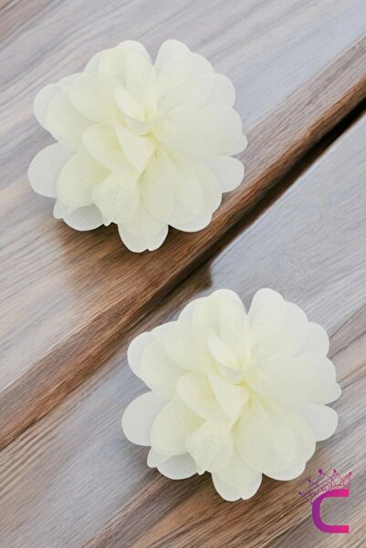 Cinderella 2'li Chiffon Flower Kız Çocuk Toka Seti Kırık Beyaz - Çiçekli Bebe...