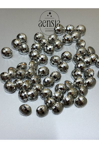 aensia Polyester Silver Disco Ball Button - 1.14 cm Blouse Shirt Button - Pack of 10