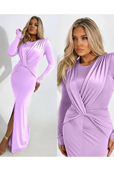 hipnoz butik Women's Long Sleeve Slit Long Dress
