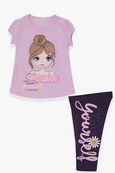Breeze Girl's Capri Tights Set, Printed, 1.5-5 Years Old, Purple