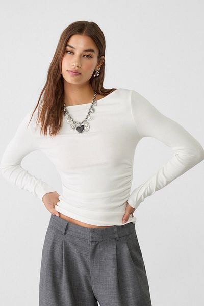 Stradivarius Long sleeve T-shirt with gathering