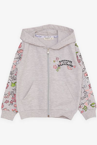 Breeze Girl's Cardigan Floral Printed Age 1-4, Beige Melange