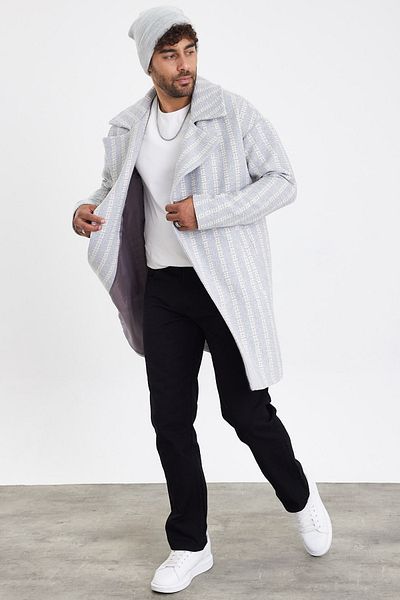 MADZEYMODA New Season Ανδρικό γκρι πλεκτό κασμιρένιο παλτό Mz56119