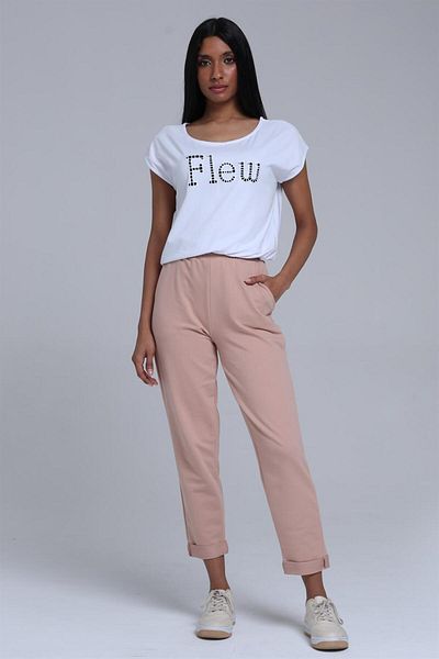 TF The Fancy For You تي شيرت نسائي فاخر بياقة واسعة وقصة عادية وتطريز مفصل