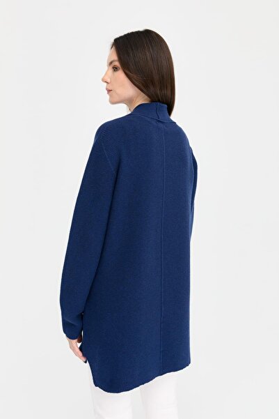 Desen Triko Women's Self-Banded Slit Open Front Cardigan Indigo