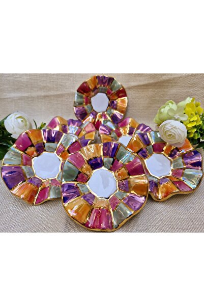 BY.RAYKA PORSELEN El Dekor 6 Pieces Frilly Checkerboard Turkish Delight Set