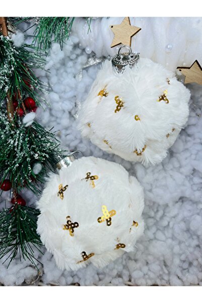 Derin Düşler زخرفة شجرة الصنوبر للعام الجديد - ريش أبيض، تفاصيل الترتر 10 سم زخرفة شجرة فاخرة مكونة من قطعتين