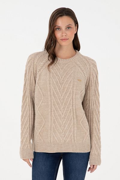U.S. Polo Assn. Pulover de damă cu gât crew nisip 50293747 -VR085