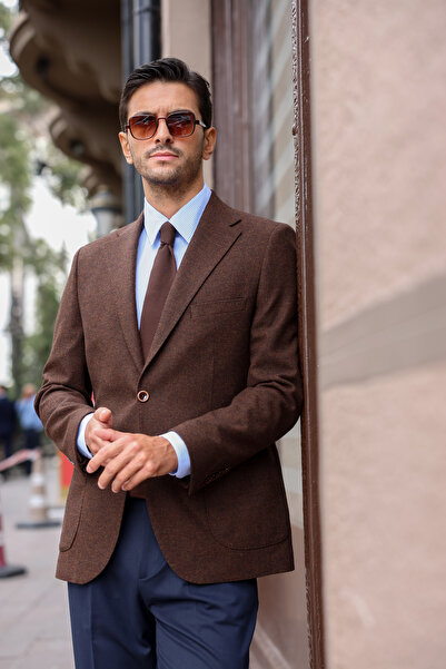 AEK FIORE Erkek Kahverengi Yün Kaşmir Karışımlı Ceket