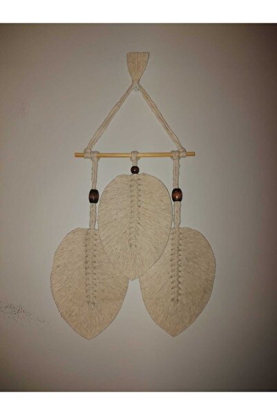 SB MAKROME Üç Yapraklı Dekoratif Makrome Duvar Süsü   Ekru renk