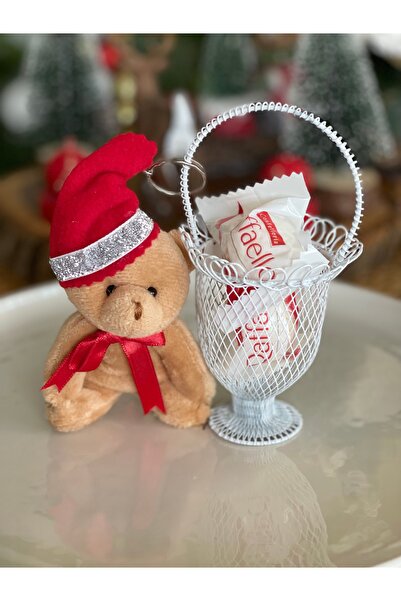 Mady Aksesuar أواني تقديم أدوات مائدة عيد الميلاد على شكل دمية دب مع قبعة عيد الميلاد سلة صغيرة للعام الجديد 15 سم