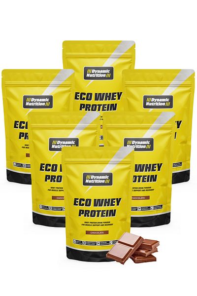Dynamic Nutrition Eco Whey Protein - Chocolate Flavored Powder, 900g - 30 Serve (150g X 6 Pieces)