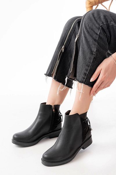 TB Terzi Bey Black Back Lace Accessory Zippered Casual Women's Boots