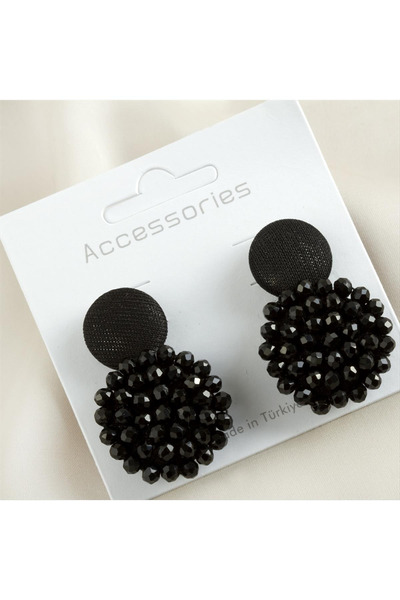 MRK Siyah Kristalli Düğme Küpe