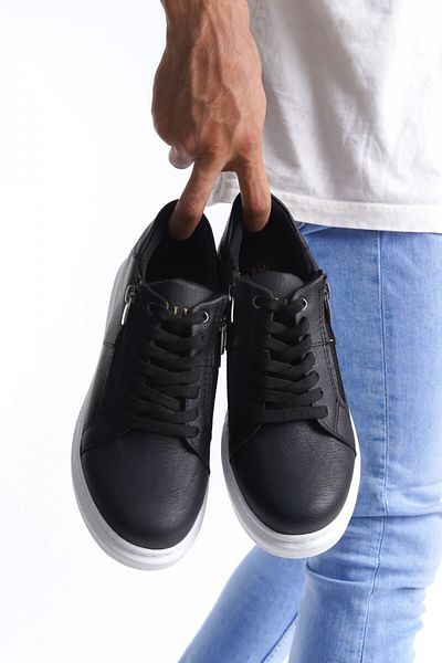 Zerenyus SLW155 Warrior - Tenis casual pentru bărbați, cu șireturi și fermoar, BT negru