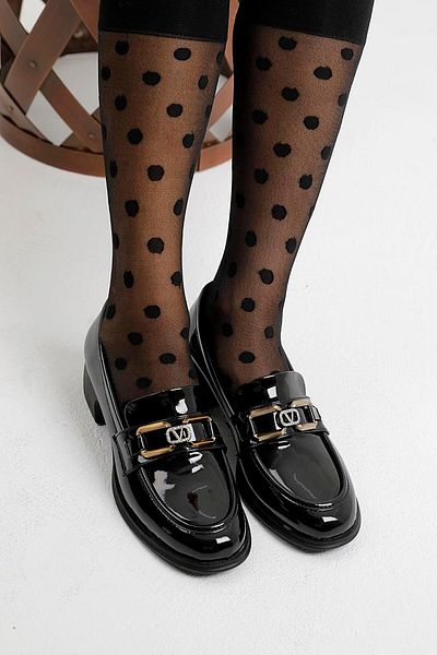 Beyond Women's Black Stoned V Buckle Patent Leather Loafer Shoes 4cm Byndkp1014