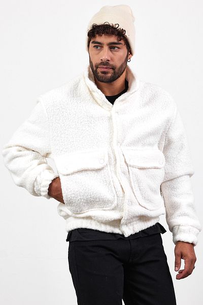 MADZEYMODA New Season Ανδρικό κουμπωτό καπιτονέ λευκό παλτό Mz51087