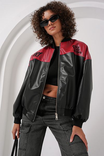Bigdart 0698 Jachetă Bomber din piele artificială imprimată - Roșu Claret