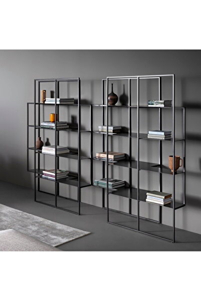 SCY Laneta Özel Tasarım 4 Raflı Siyah Metal Dekoratif Lüx Kitaplık Şık Duvar ...