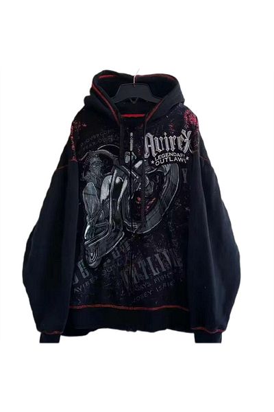 Köstebek Унисекс суитшърт с качулка и цип Nefigo Black Gothic Legendary Outlaws Cyber ​​​​Grunge