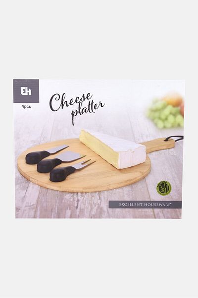 Muy Mucho 4 Piece Bamboo Cheese Serving Board, Natural Bamboo