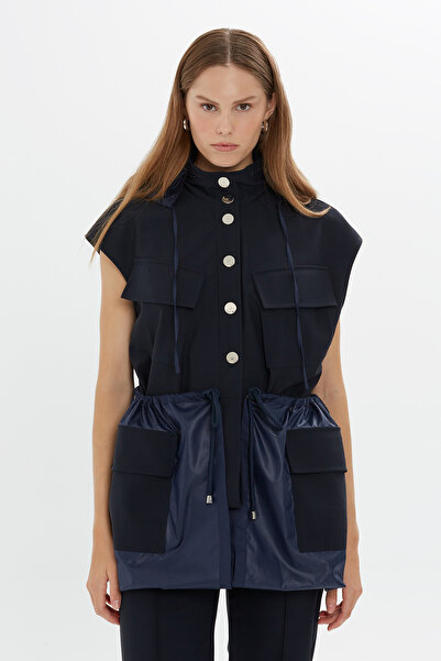 GIZIA SPORT Kapüşonlu Uzun Lacivert Ceket