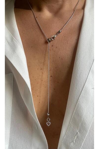 Rossetto Atelier Çelik Asansörlü Mini Silver Kalp Detaylı Y Kolye