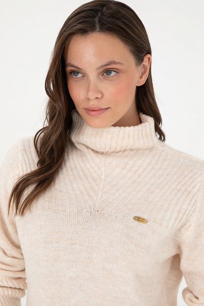 U.S. Polo Assn. Pulover de damă crem cu gât roscat 50294257 -VR071