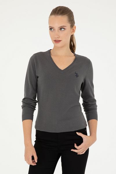 U.S. Polo Assn. Women's Anthracite V-Neck Basic Sweater 50293542 -Vr006