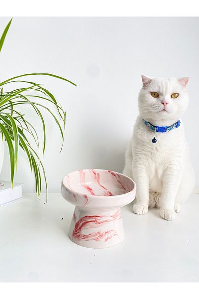 stilinbu Ceramic Cat And Dog Food Water Bowl (red-white-ebru Pattern-m2)