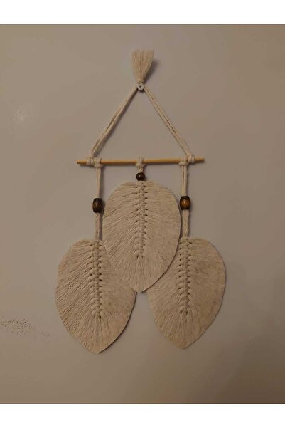 SB MAKROME Üç Yapraklı Dekoratif Makrome Duvar Süsü   Ekru renk