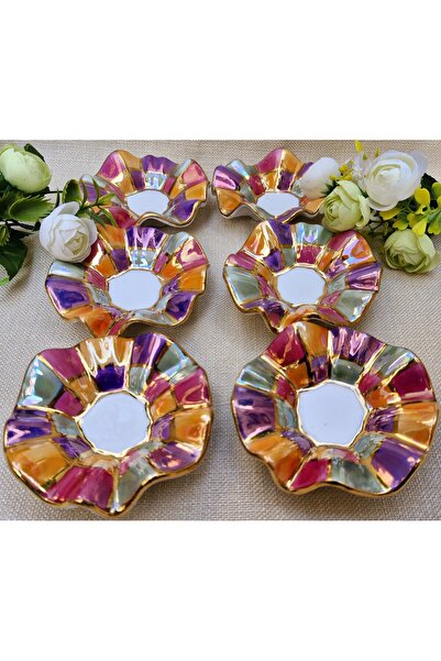 BY.RAYKA PORSELEN El Dekor 6 Pieces Frilly Checkerboard Turkish Delight Set