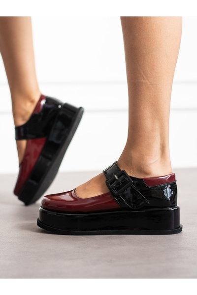 Alemdar Shoes Дамски мокасини MARE Claret, червено-черни, с катарама