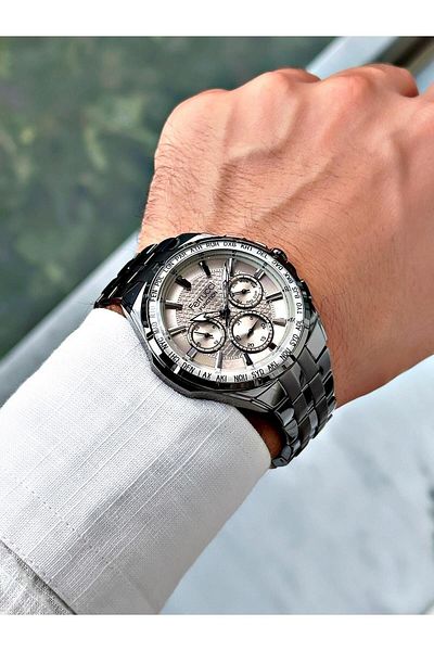 Ferrucci Design Smoked Color Steel Band Men's Wrist Watch (3 Atm Waterproof)