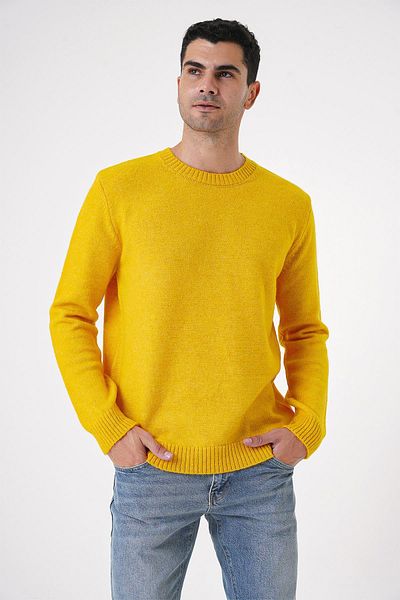 CHUBA Men's Yellow Knitwear Sweater - Soft Tuşe, Crew Neck, Regular Cut 25W2008