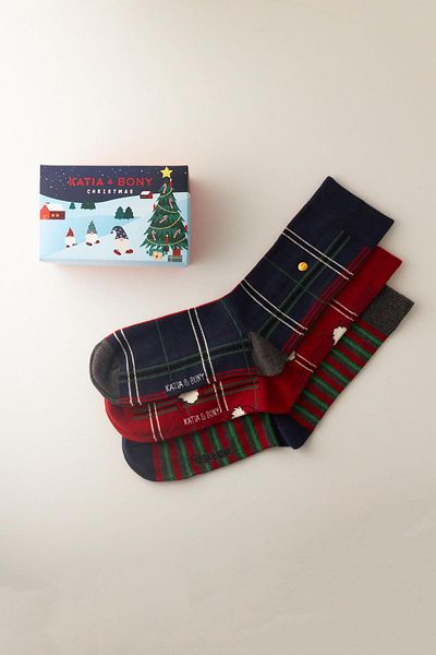 Katia&Bony Herren 3er-Pack Boxed Striped Patterned Christmas Socks Multicolour