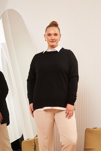 RMG Large Size Crew Neck Knitwear Sweater Black