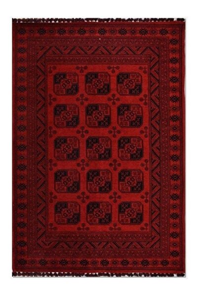 Halımax Crea Halı Truva TR01 Afgan Desen Bordo Kırmızı Etnik Modern Halı