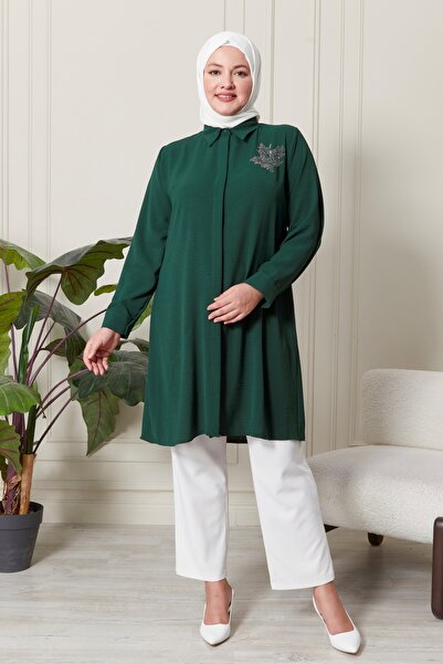 Ferace Plus Size Leaf Patterned Women's Shirt Tunic