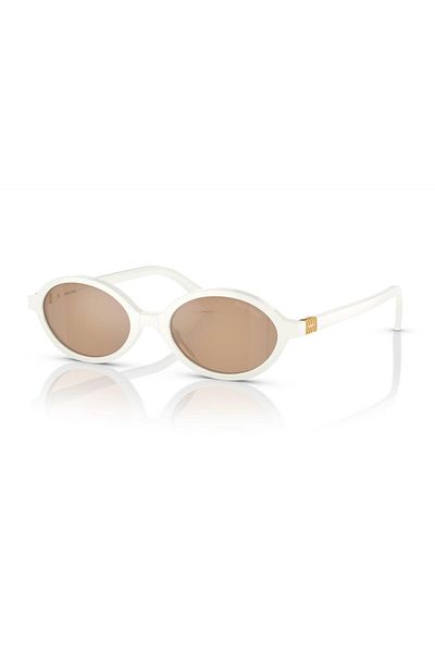 Miu Miu 04zs 14240d 50 Women's Mirrored Oval White Bone Sunglasses