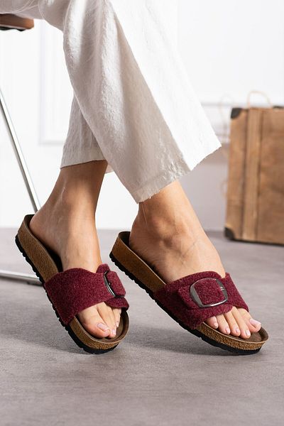Bermody Isabel Single Buckle Felt Comfortable Winter Women's Daily Home Slippers