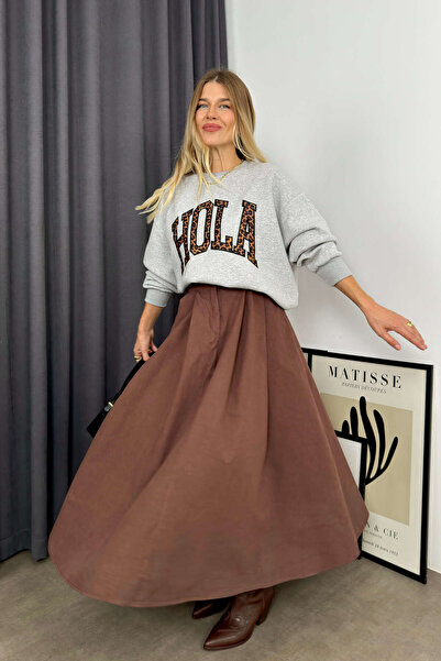 Sue Store Fusta cu parașuta plisată cu buzunar maro amar